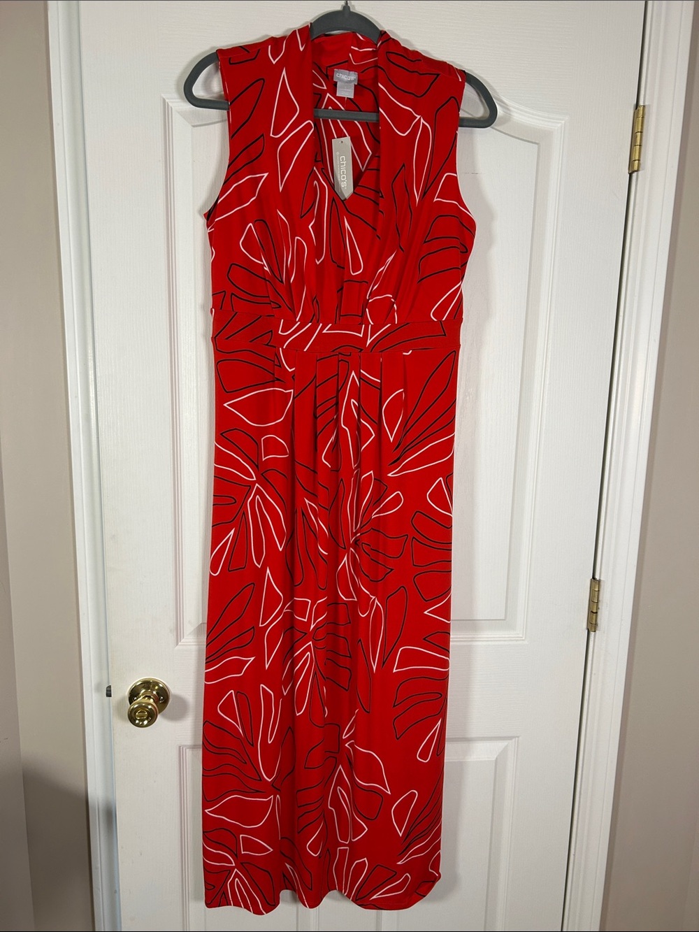 Chico's Red Sleeveless Printed Maxi Dress size 8/Chico’s size 1